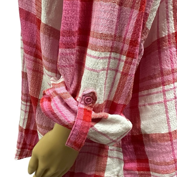 Cato Button Up Pink Shimmer Double Pocket Roll Tab Long Sleeve Shirt Plus 24W - Picture 8 of 15